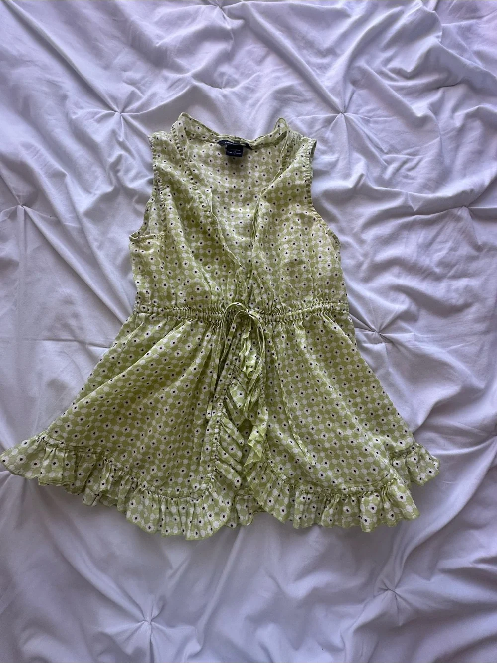 Moda International Lime Green Daisy Drawstring Ruffle Dress - Picture 1 of 4